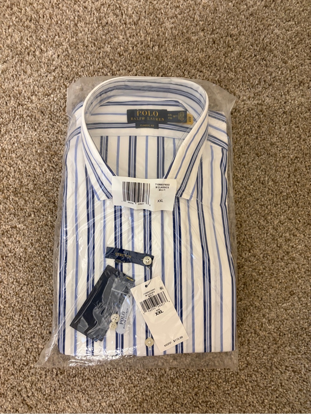 Polo by Ralph Lauren Blue and White Vertical Stripe Dress Shirt